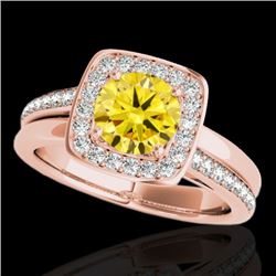 1.33 CTW Certified Si/I Fancy Intense Yellow Diamond Solitaire Halo Ring 10K Rose Gold - REF-176K4W 