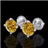 Image 1 : 2.5 CTW Intense Fancy Yellow Diamond Art Deco Stud Earrings 18K White Gold - REF-354H5A - 38253