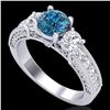 Image 1 : 2.07 CTW Intense Blue Diamond Solitaire Art Deco 3 Stone Ring 18K White Gold - REF-254W5F - 37782