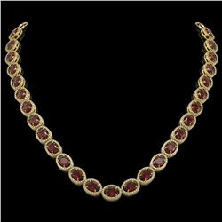 50.08 CTW Garnet & Diamond Halo Necklace 10K Yellow Gold - REF-555N6Y - 40600