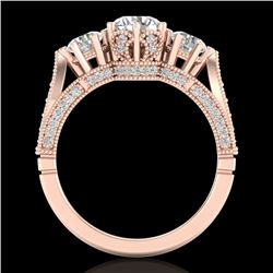 2.18 CTW VS/SI Diamond Art Deco 3 Stone Ring 18K Rose Gold - REF-270K2W - 37248