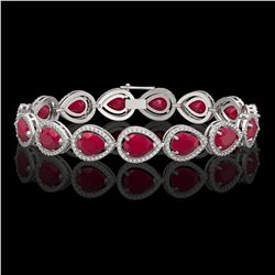 30.06 CTW Ruby & Diamond Halo Bracelet 10K White Gold - REF-368H5A - 41237