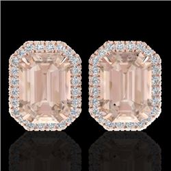 8.40 CTW Morganite & Micro Pave VS/SI Diamond Halo Earrings 14K Rose Gold - REF-202K8W - 21229
