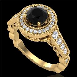 1.12 CTW Fancy Black Diamond Solitaire Engagement Art Deco Ring 18K Yellow Gold - REF-125N5Y - 37690