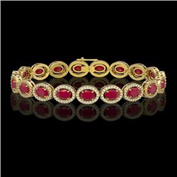 15.2 CTW Ruby & Diamond Halo Bracelet 10K Yellow Gold - REF-255Y3K - 40456