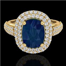 3.50 CTW Sapphire & Micro Pave VS/SI Diamond Halo Ring 18K Yellow Gold - REF-143F6N - 20724