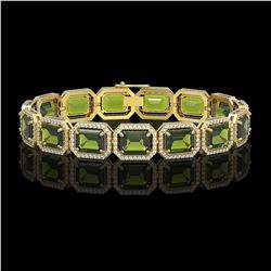 36.51 CTW Tourmaline & Diamond Halo Bracelet 10K Yellow Gold - REF-477M3H - 41545