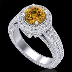 2.8 CTW Intense Fancy Yellow Diamond Engagement Art Deco Ring 18K White Gold - REF-327X3T - 38008