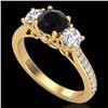 Image 1 : 1.67 CTW Fancy Black Diamond Solitaire Art Deco 3 Stone Ring 18K Yellow Gold - REF-156W4F - 37809