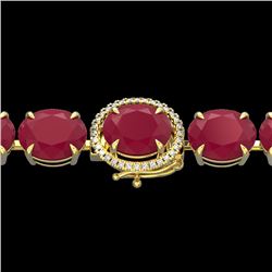 75 CTW Ruby & Micro Pave VS/SI Diamond Halo Designer Bracelet 14K Yellow Gold - REF-457X8T - 22276
