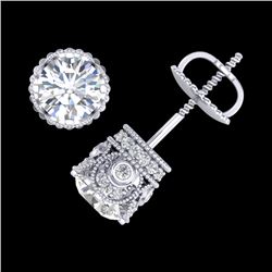 1.85 CTW VS/SI Diamond Solitaire Art Deco Stud Earrings 18K White Gold - REF-261M8H - 36857