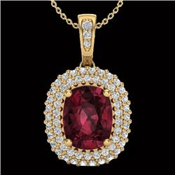 2.60 CTW Garnet & Micro Pave VS/SI Diamond Halo Necklace 10K Yellow Gold - REF-65K5W - 20409