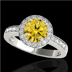 1.4 CTW Certified Si/I Fancy Intense Yellow Diamond Solitaire Halo Ring 10K White Gold - REF-180K2W 