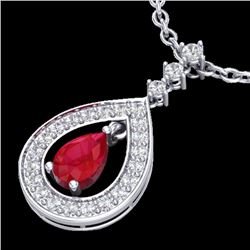 1.15 CTW Ruby & Micro Pave VS/SI Diamond Necklace Designer 14K White Gold - REF-60F9N - 23168