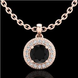 1 CTW Fancy Black Diamond Solitaire Art Deco Stud Necklace 18K Rose Gold - REF-98N2Y - 37661