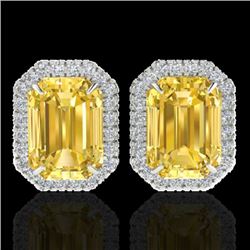 8.40 CTW Citrine & Micro Pave VS/SI Diamond Halo Earrings 18K White Gold - REF-73T3M - 21222
