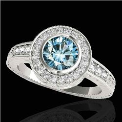1.50 CTW Si Certified Fancy Blue Diamond Solitaire Halo Ring 10K White Gold - REF-170X9T - 33896