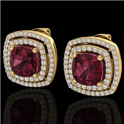 4.55 CTW Garnet & Micro Pave VS/SI Diamond Halo Earrings 18K Yellow Gold - REF-104M9H - 20166