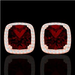6 CTW Garnet & Micro Pave VS/SI Diamond Halo Solitaire Earrings 14K Rose Gold - REF-65W5F - 22804