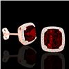 Image 2 : 6 CTW Garnet & Micro Pave VS/SI Diamond Halo Solitaire Earrings 14K Rose Gold - REF-65W5F - 22804