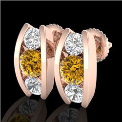 2.18 CTW Intense Fancy Yellow Diamond Art Deco Stud Earrings 18K Rose Gold - REF-254M5H - 37771