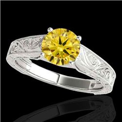 1.5 CTW Certified Si/I Fancy Intense Yellow Diamond Antique Ring 10K White Gold - REF-236K4W - 35198