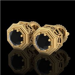 1.07 CTW Fancy Black Diamond Solitaire Art Deco Stud Earrings 18K Yellow Gold - REF-72T8M - 37935