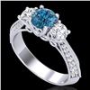 Image 1 : 1.81 CTW Intense Blue Diamond Solitaire Art Deco 3 Stone Ring 18K White Gold - REF-236A4X - 38027