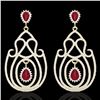 Image 2 : 6.40 CTW Ruby & Micro Pave VS/SI Diamond Earrings 14K Yellow Gold - REF-303M5H - 22428