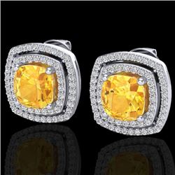3.55 CTW Citrine And Micro Pave VS/SI Diamond Halo Earrings 18K White Gold - REF-104F2N - 20160