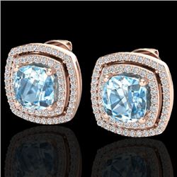 4.05 CTW Sky Blue Topaz & Micro VS/SI Diamond Halo Earrings 14K Rose Gold - REF-84K8W - 20156