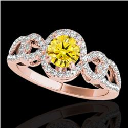 1.38 CTW Certified Si/I Fancy Intense Yellow Diamond Solitaire Halo Ring 10K Rose Gold - REF-174T5M 