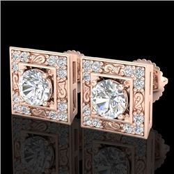 1.63 CTW VS/SI Diamond Solitaire Art Deco Stud Earrings 18K Rose Gold - REF-254M5H - 37269