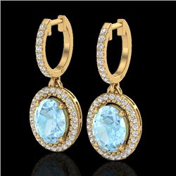 3.25 CTW Aquamarine & Micro Pave VS/SI Diamond Earrings Halo 18K Yellow Gold - REF-111K3W - 20312