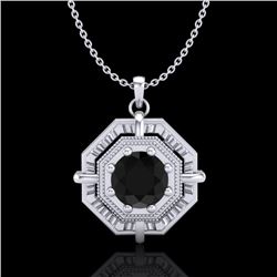 0.75 CTW Fancy Black Diamond Solitaire Art Deco Stud Necklace 18K White Gold - REF-80H2A - 37457