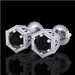 1.15 CTW Fancy Black Diamond Solitaire Art Deco Stud Earrings 18K White Gold - REF-68X2T - 38038