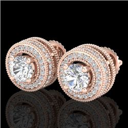 2.09 CTW VS/SI Diamond Solitaire Art Deco Stud Earrings 18K Rose Gold - REF-254H5A - 37140