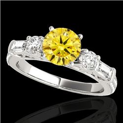 2 CTW Certified Si/I Fancy Intense Yellow Diamond Pave Solitaire Ring 10K White Gold - REF-221F8N - 