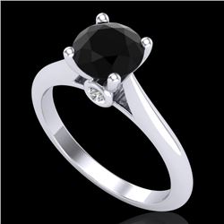 1.36 CTW Fancy Black Diamond Solitaire Engagement Art Deco Ring 18K White Gold - REF-89Y3K - 38206