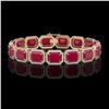 Image 1 : 38.61 CTW Ruby & Diamond Halo Bracelet 10K Rose Gold - REF-424M5H - 41526