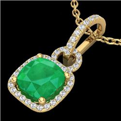 3 CTW Emerald & Micro VS/SI Diamond Necklace 18K Yellow Gold - REF-70Y9K - 22982