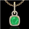 Image 2 : 3 CTW Emerald & Micro VS/SI Diamond Necklace 18K Yellow Gold - REF-70Y9K - 22982