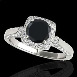 1.5 CTW Certified VS Black Diamond Solitaire Halo Ring 10K White Gold - REF-68X8T - 33367