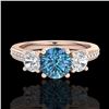 Image 2 : 1.67 CTW Intense Blue Diamond Solitaire Art Deco 3 Stone Ring 18K Rose Gold - REF-200N2Y - 37811