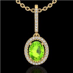 2 CTW Peridot & Micro Pave VS/SI Diamond Necklace Solitaire Halo 18K Yellow Gold - REF-61Y8K - 20666