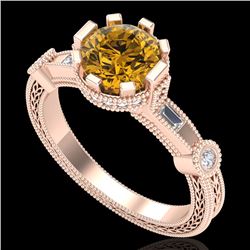 1.71 CTW Intense Fancy Yellow Diamond Engagement Art Deco Ring 18K Rose Gold - REF-327Y3K - 37862