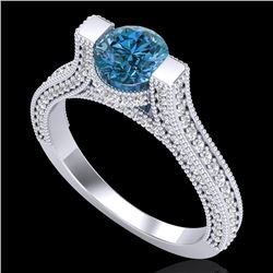 2 CTW Fancy Intense Blue Diamond Engagement Micro Pave Ring 18K White Gold - REF-200N2Y - 37621