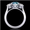 Image 4 : 1.51 CTW Intense Blue Diamond Solitaire Art Deco 3 Stone Ring 18K White Gold - REF-236X4T - 38083