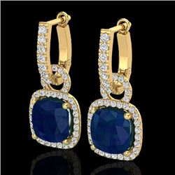 6 CTW Sapphire & Micro Pave VS/SI Diamond Earrings 18K Yellow Gold - REF-118K9W - 22971