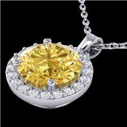 2 CTW Citrine & Halo VS/SI Diamond Micro Pave Necklace Solitaire 18K White Gold - REF-41W3F - 21558